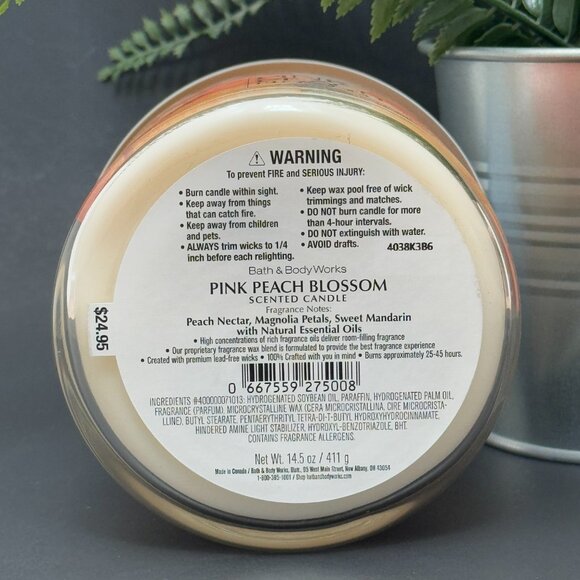 BBW Pink Peach Blossom Bath & Body Works 3 Wick Candle - Picture 9 of 10